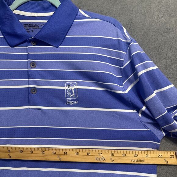 TPC Sawgrass Nike Golf Tour Performance Polo Shirt Mens L Blue Striped Dri-Fit - Picture 5 of 7